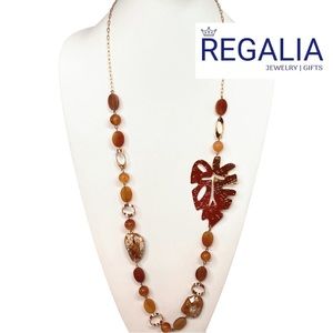 ✨Artistic Handmade Earth Tones Beaded Necklace w/ Openwork Hammered Leaf✨